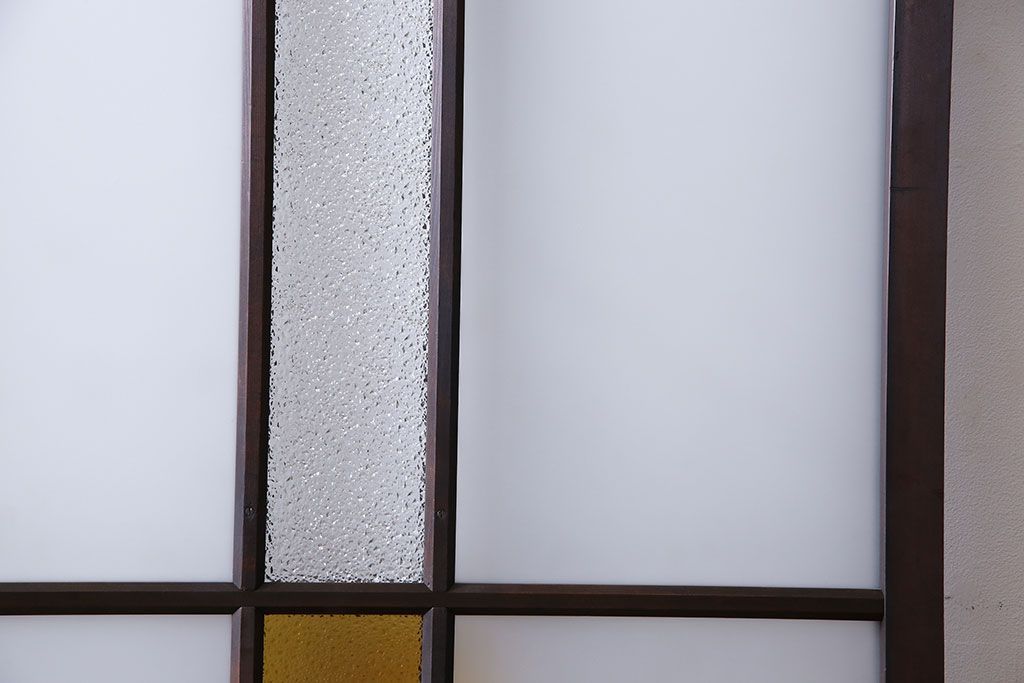 大正ロマン　色ガラス入りのアンティークガラス戸(引き戸、建具)2枚セット