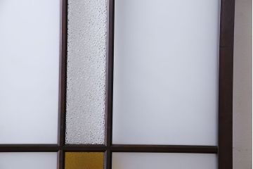 大正ロマン　色ガラス入りのアンティークガラス戸(引き戸、建具)2枚セット