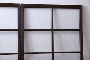 和モダンな古い木製のアンティークガラス戸(引き戸、建具、窓)2枚セット