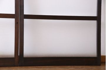 レトロガラス入り!濃い色合いの木製ガラス戸(窓、引き戸)4枚セット