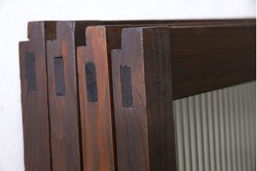 レトロガラス入り!濃い色合いの木製ガラス戸(窓、引き戸)4枚セット