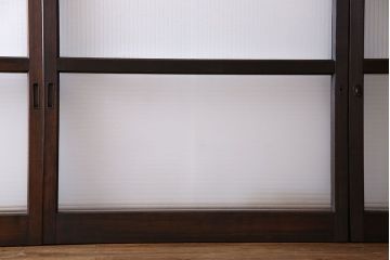 レトロガラス入り!濃い色合いの木製ガラス戸(窓、引き戸)4枚セット