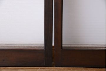 レトロガラス入り!濃い色合いの木製ガラス戸(窓、引き戸)4枚セット