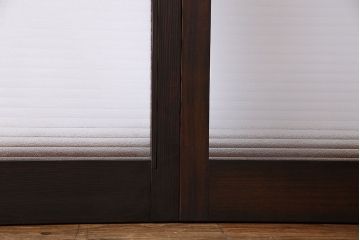 レトロガラス入り!濃い色合いの木製ガラス戸(窓、引き戸)4枚セット