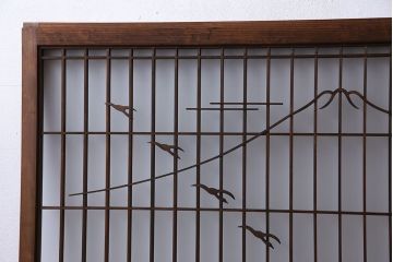 昭和期　すりガラス使用　富士の図柄が味わい深い組子のガラス戸(窓、書院戸)2枚組