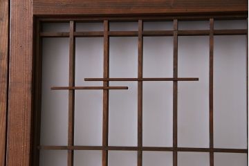 昭和期　すりガラス使用　富士の図柄が味わい深い組子のガラス戸(窓、書院戸)2枚組