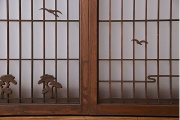 昭和期　すりガラス使用　富士の図柄が味わい深い組子のガラス戸(窓、書院戸)2枚組