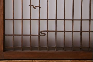 昭和期　すりガラス使用　富士の図柄が味わい深い組子のガラス戸(窓、書院戸)2枚組