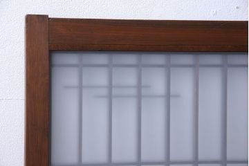 昭和期　すりガラス使用　富士の図柄が味わい深い組子のガラス戸(窓、書院戸)2枚組