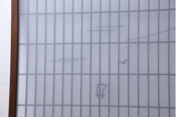 昭和期　すりガラス使用　富士の図柄が味わい深い組子のガラス戸(窓、書院戸)2枚組