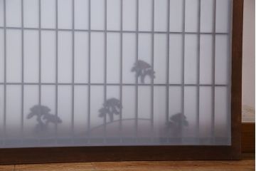 昭和期　すりガラス使用　富士の図柄が味わい深い組子のガラス戸(窓、書院戸)2枚組