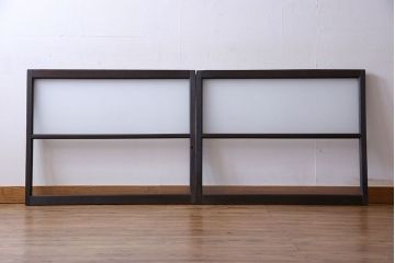和製アンティーク　2種のガラスがアクセントのシンプルなガラス戸(窓、引き戸、建具)2枚組