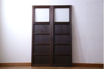 和製アンティーク　ダイヤガラス入り　珍しいデザインのガラス戸(引き戸、建具)2枚組