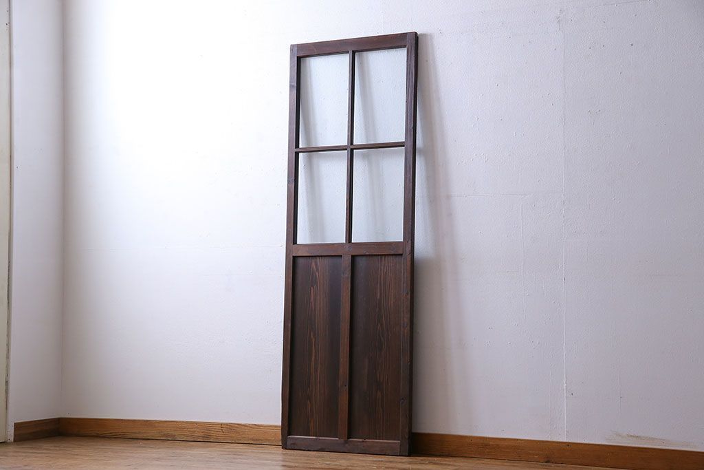 和製アンティーク　味わいのある風合いの細身のガラス戸(引き戸、建具)