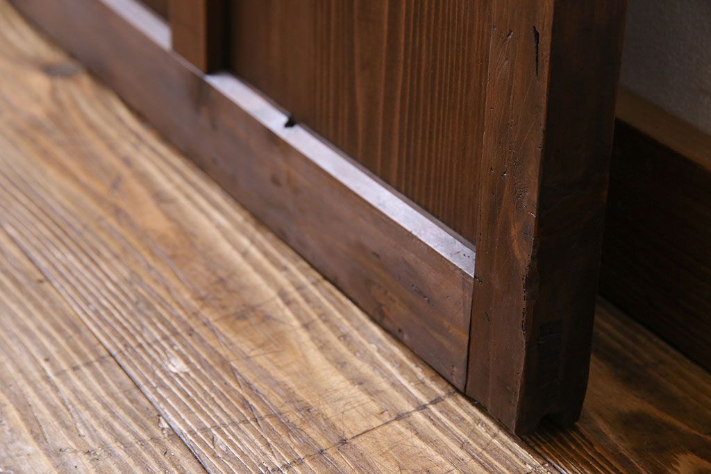 和製アンティーク　味わいのある風合いの細身のガラス戸(引き戸、建具)