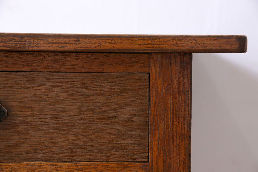 レトロ家具　昭和レトロ　木製　味わい深い質感の両面引き出しテーブル(ダイニングテーブル、作業台)