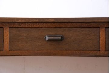 レトロ家具　昭和レトロ　木製　味わい深い質感の両面引き出しテーブル(ダイニングテーブル、作業台)