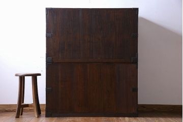 アンティーク家具　和製アンティーク　関東産　金具が立派な総桐材のアンティークチェスト(時代箪笥、衣装箪笥、重ね箪笥、桐箪笥、桐たんす)