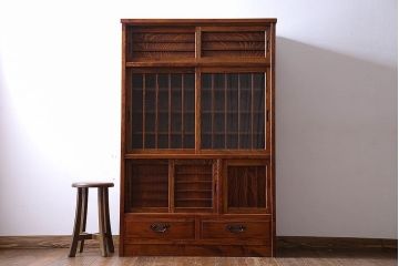 中古　高級品　松本伝統　指物工芸家具　本漆塗りが高級感漂う食器棚(水屋箪笥、収納棚、キャビネット)(定価52万円)