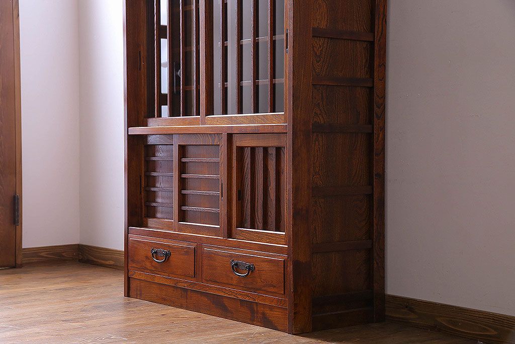 中古　高級品　松本伝統　指物工芸家具　本漆塗りが高級感漂う食器棚(水屋箪笥、収納棚、キャビネット)(定価52万円)