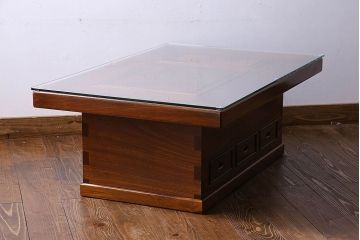 アンティーク雑貨　中古　昭和期　杢目が美しい上品な関西火鉢(長火鉢、囲炉裏、テーブル)