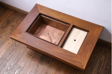 アンティーク雑貨　中古　昭和期　杢目が美しい上品な関西火鉢(長火鉢、囲炉裏、テーブル)