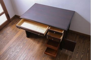 中古　北海道民芸家具　421 樺材　重厚なデスク(片袖机、在宅ワーク、在宅用学習机)