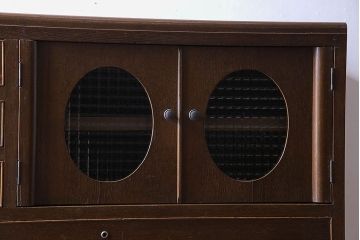 レトロ家具　昭和レトロ　チェッカーガラス入りのレトロなチェスト(タンス、衣装箪笥、引き出し、キャビネット)