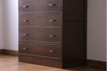 レトロ家具　昭和レトロ　チェッカーガラス入りのレトロなチェスト(タンス、衣装箪笥、引き出し、キャビネット)