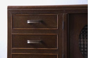 レトロ家具　昭和レトロ　チェッカーガラス入りのレトロなチェスト(タンス、衣装箪笥、引き出し、キャビネット)