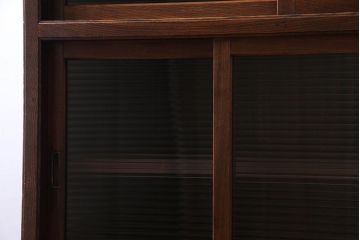 アンティーク家具　明治大正期　前面ケヤキ材　モールガラスがお洒落なアンティークキャビネット(収納棚、戸棚)