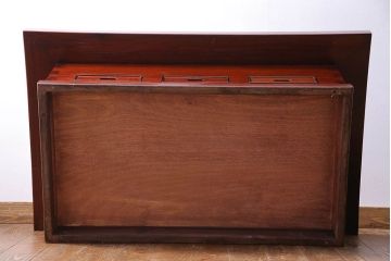 アンティーク雑貨　中古　カリン材　ガラス天板付きの四尺関西火鉢(長火鉢、囲炉裏、ローテーブル、花梨材)