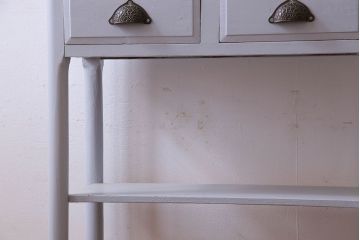 ペイント家具　4面ガラス　上品な色合いのキャビネット(ケビント、ガラスケース、陳列棚、飾り棚)
