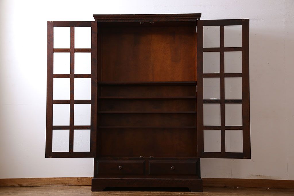 中古　美品　北海道民芸家具　落ち着いた色味のブックケース(本箱、収納棚、戸棚)(定価41万円)