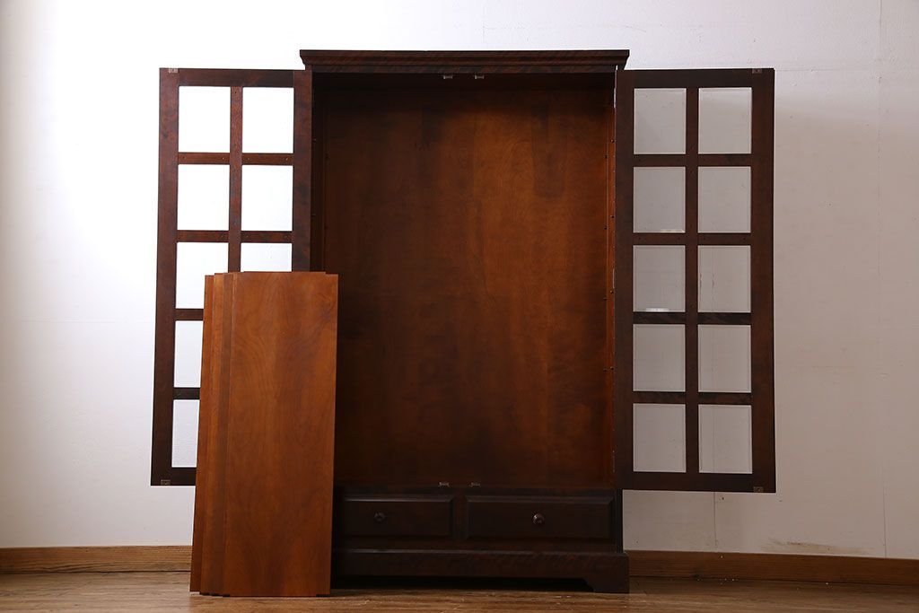 中古　美品　北海道民芸家具　落ち着いた色味のブックケース(本箱、収納棚、戸棚)(定価41万円)