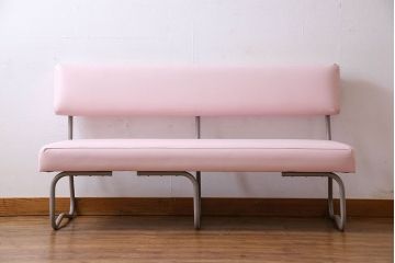 レトロ家具　昭和レトロ　落ち着いた色合いのシンプルなベンチ(長椅子)(1)