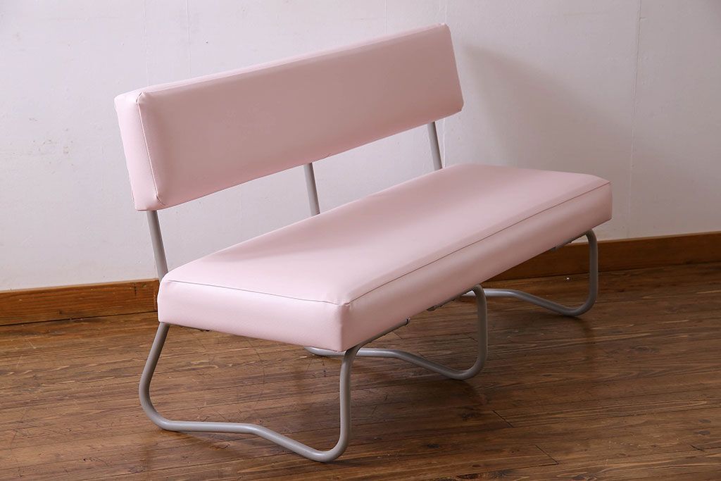 レトロ家具　昭和レトロ　落ち着いた色合いのシンプルなベンチ(長椅子)(1)