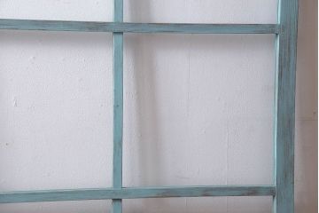 取っ手付き!アンティークペイントの古いガラス戸(引き戸、建具)