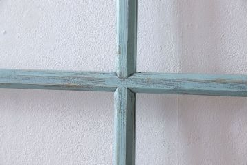 取っ手付き!アンティークペイントの古いガラス戸(引き戸、建具)