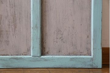 取っ手付き!アンティークペイントの古いガラス戸(引き戸、建具)