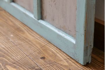 取っ手付き!アンティークペイントの古いガラス戸(引き戸、建具)