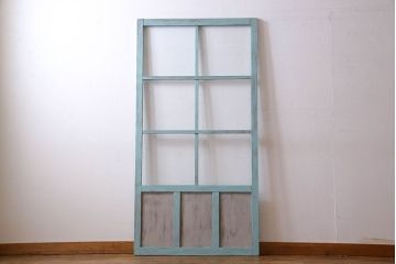 取っ手付き!アンティークペイントの古いガラス戸(引き戸、建具)