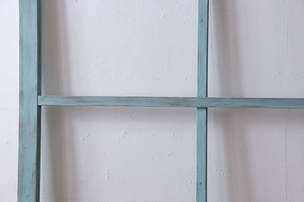 取っ手付き!アンティークペイントの古いガラス戸(引き戸、建具)