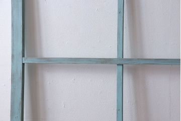 取っ手付き!アンティークペイントの古いガラス戸(引き戸、建具)