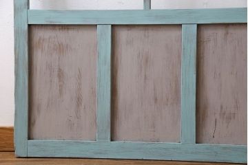 取っ手付き!アンティークペイントの古いガラス戸(引き戸、建具)