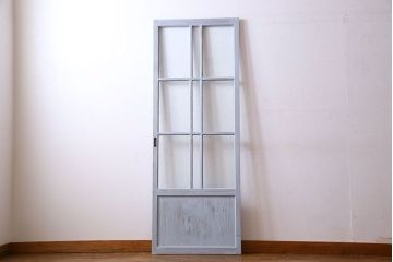 レトロガラス入り!爽やかな色合いが素敵なアンティークペイントのガラス戸(引き戸、建具)