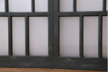 レトロガラス入り!珍しいデザインのガラス帯戸(ガラス戸、引き戸、建具)2枚組