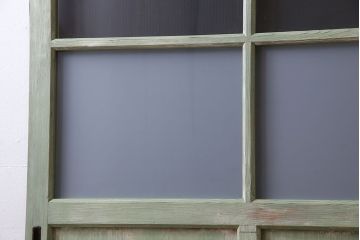 くすんだグリーンの色合いが可愛らしいアンティークペイントガラス戸(引き戸、建具)2枚組