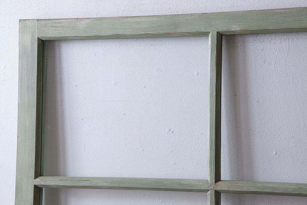 くすんだグリーンの色合いが可愛らしいアンティークペイントガラス戸(引き戸、建具)2枚組