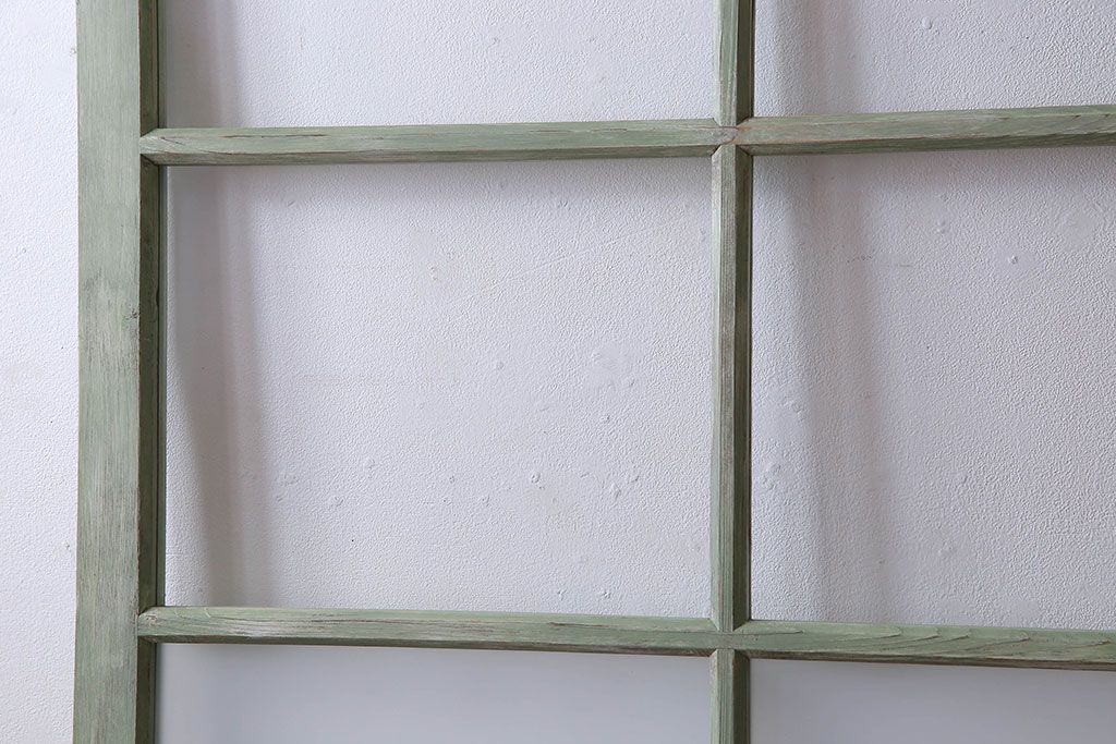 くすんだグリーンの色合いが可愛らしいアンティークペイントガラス戸(引き戸、建具)2枚組